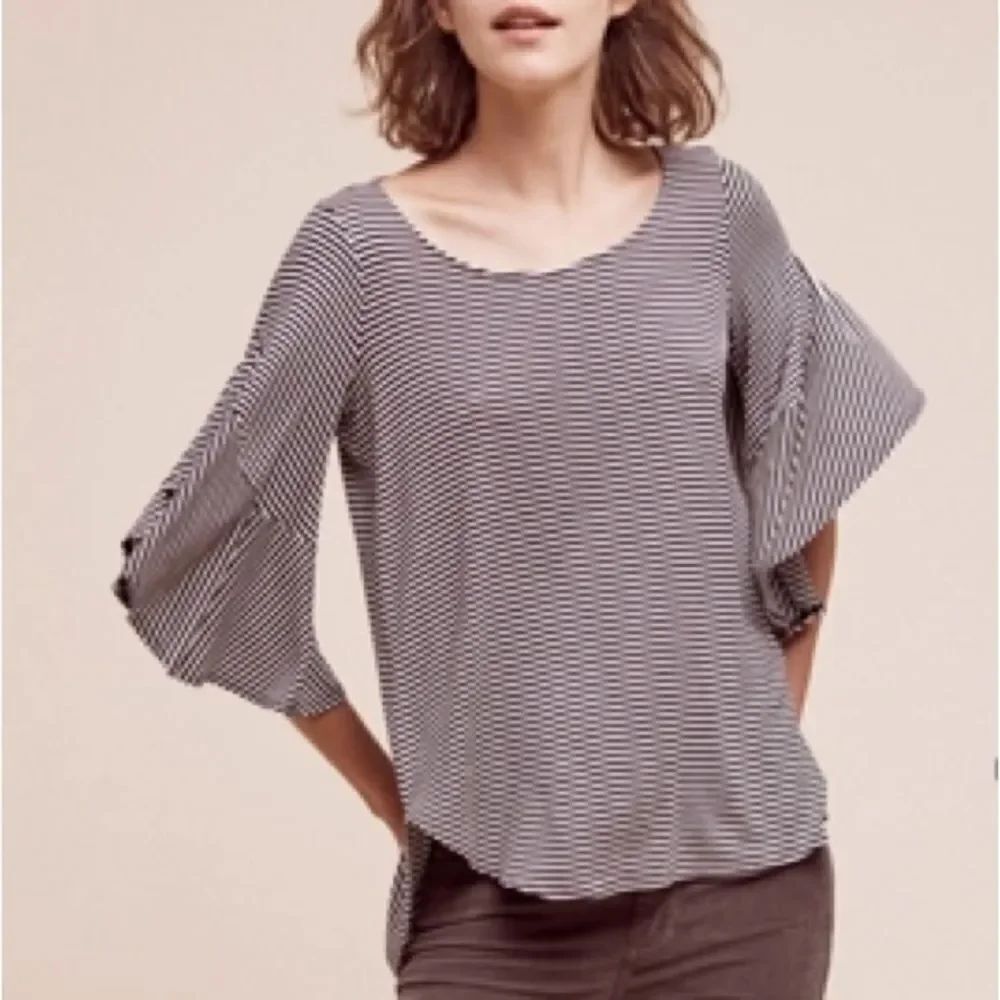 Anthropologie Pleione Black and White Striped Blouse